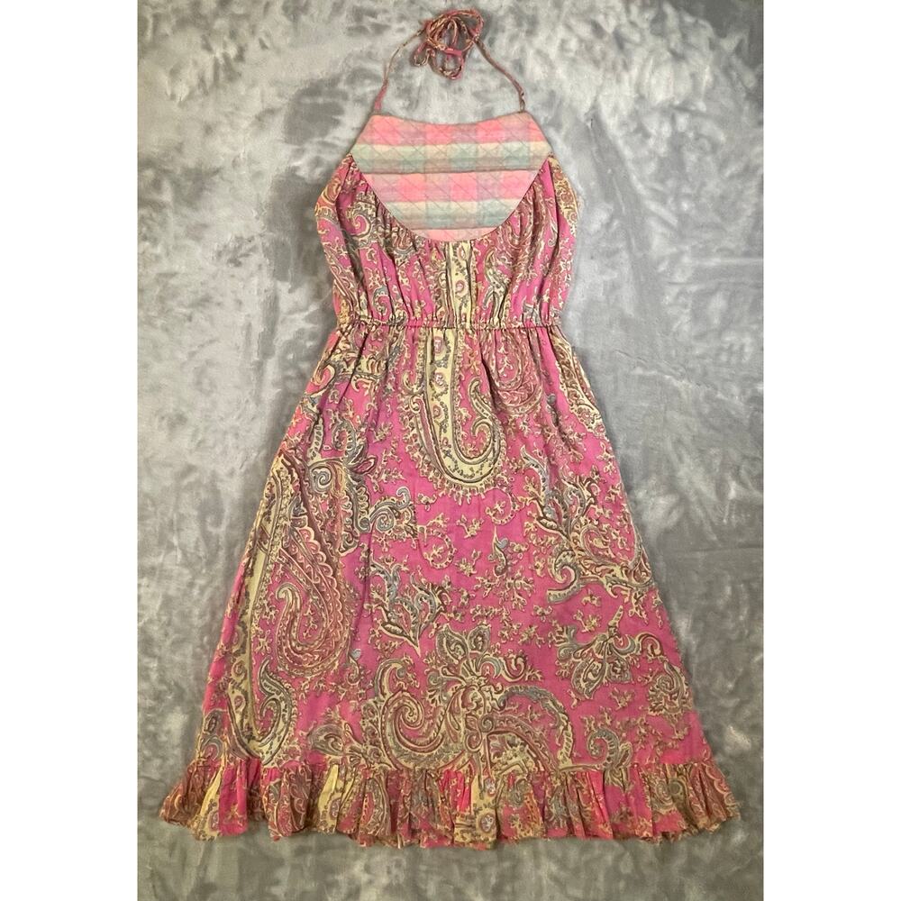 Vintage Tova Celine quilted bib‎ halter midi dress pink paisley babydoll S boho - Picture 9 of 13